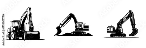 Heavy machinery used in construction and excavation at a building site during daylight hours