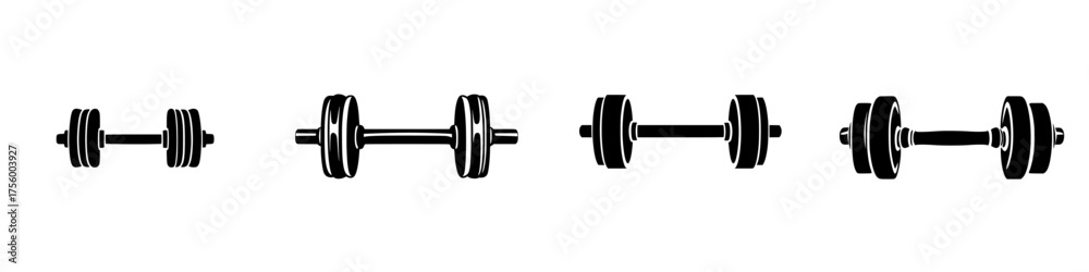 Naklejka premium Detailed illustration of various dumbbell weights used for strength training in fitness routines