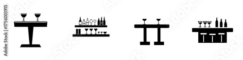 Silhouettes of bar tables and drinks creating a lively atmosphere for social gatherings and celebrations