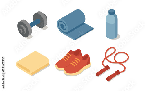 Isometric fitness equipment set with dumbbells, yoga mat, and jump rope