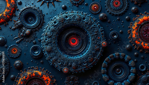 Abstract circular patterns on dark textured background