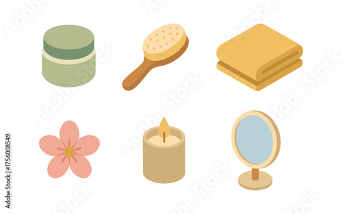 Flat design beauty elements: spa, skincare, and wellness essentials