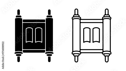 Torah scroll with outline and solid styles with transparent background