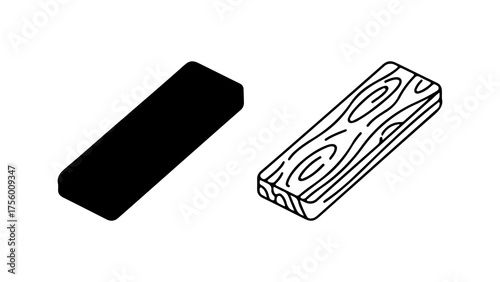 Wood block outline and solid with transparent background