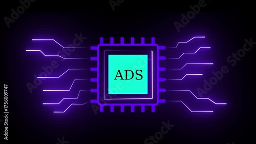 neon line Computer processor icon, digital CPU icon isolated . 4k animation