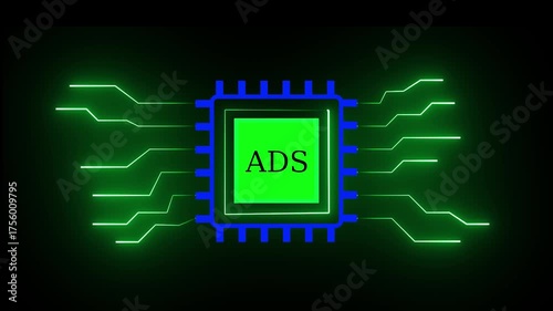 neon line Computer processor icon, digital CPU icon isolated . 4k animation