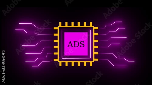 neon line Computer processor icon, digital CPU icon isolated . 4k animation