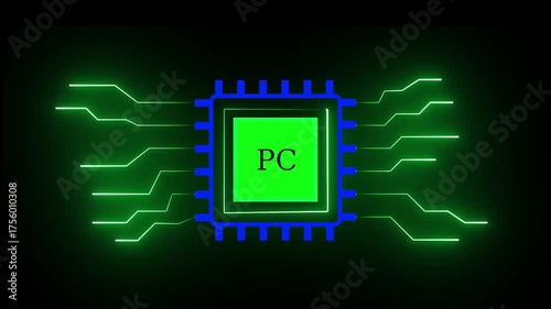 neon line Computer processor icon, digital CPU icon isolated . 4k animation