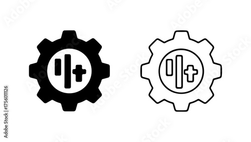 Settings gear icon with plus symbol with transparent background