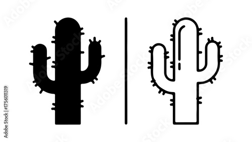 Cactus outline and solid shape with transparent background