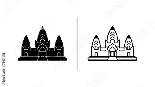 Thai temple building outline with transparent background