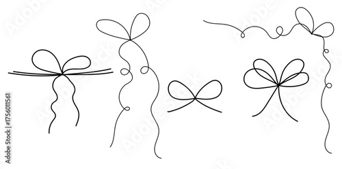 vector set of bows tied from thin black rope