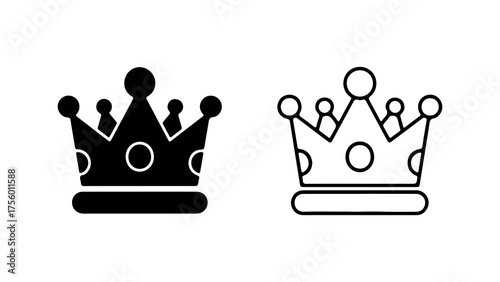 Crown icons with outline and solid fill with transparent background