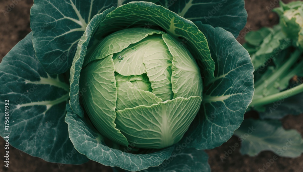 Obraz premium Close-up view of a cabbage vegetable from above