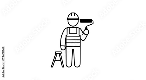 Painter holding roller black white icon