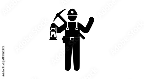 Coal worker man black white icon