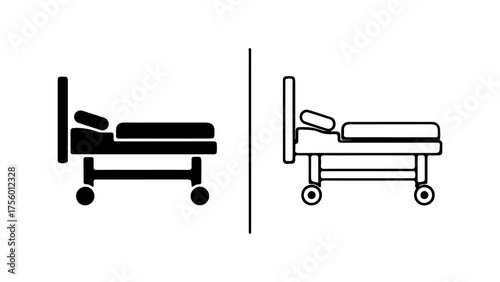 Hospital beds outline and solid with transparent background