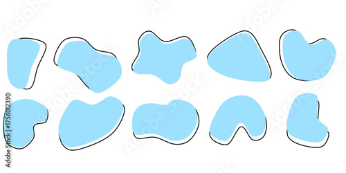 Organic blob shape abstract blue color with line. Set of irregular blot form graphic element