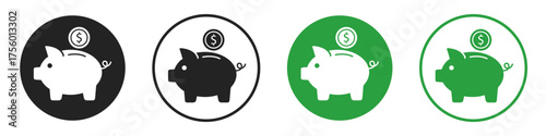 money pig with coin flat icon set