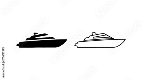 Jet ski outline and solid shapes with transparent background