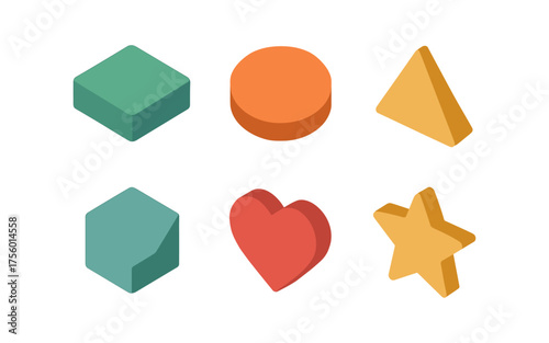 Free Download Colorful isometric geometric shapes collection: cube, circle, triangle, hexagon, heart, star - GFXLoad