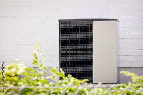 Heat Pump Residential Inverter Monobloc Air Source. Modern Heat Pump for Residential House.