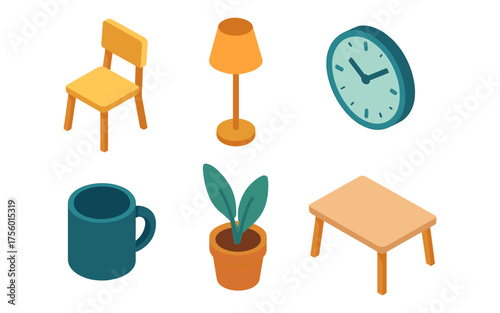 Isometric home essentials: interior decor items in modern design
