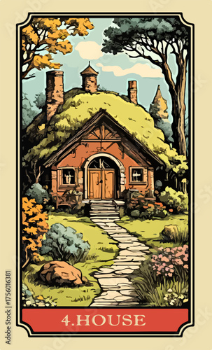 House. A comic-style fantasy card from the Lenormand Oracle deck. The classic 5:3 ratio for divination cards.