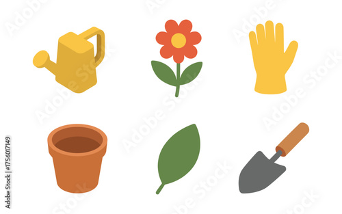 Gardening tools and floral elements in flat design style for horticulture concepts