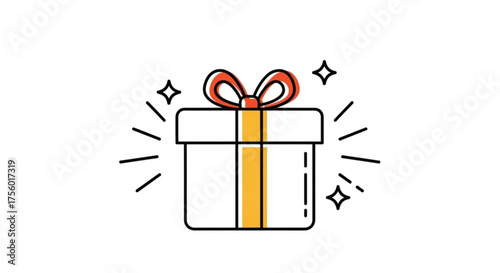 Illustration of a gift box with a ribbon and sparkles around it on a white background design element created with generated ai