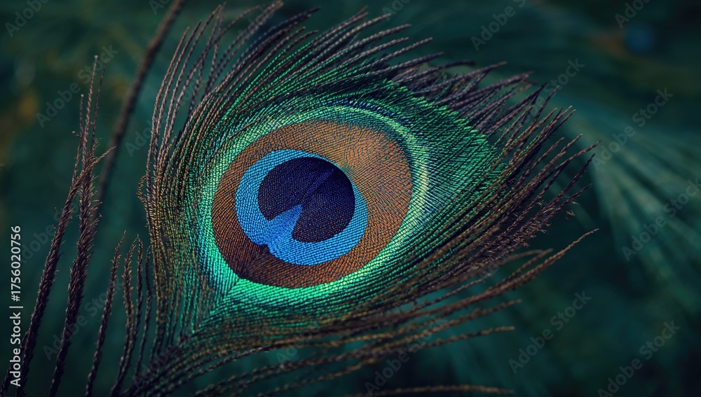 Obraz premium Close-up of a vibrant peacock feather filling the entire frame