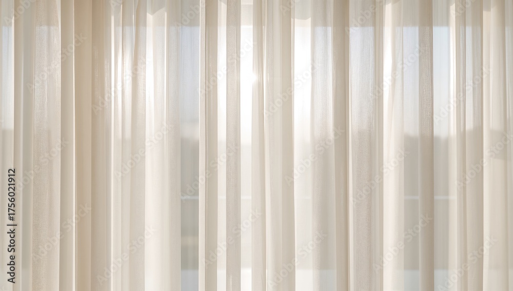Obraz premium Light and sheer white window coverings in a glass-enclosed space, interior design