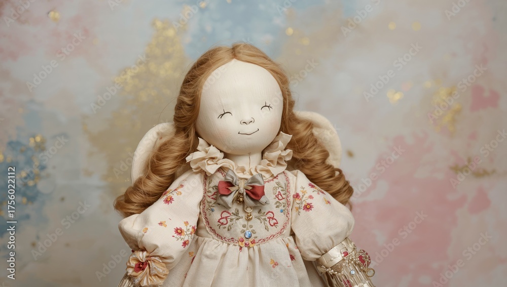 Fototapeta premium Handmade fabric doll of an angelic girl