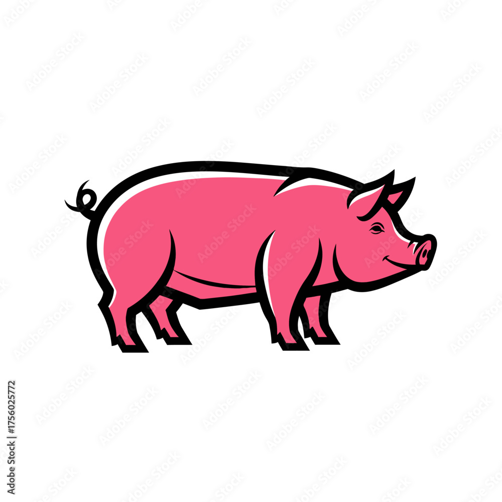 Fototapeta premium Pink pig illustration isolated on white background.