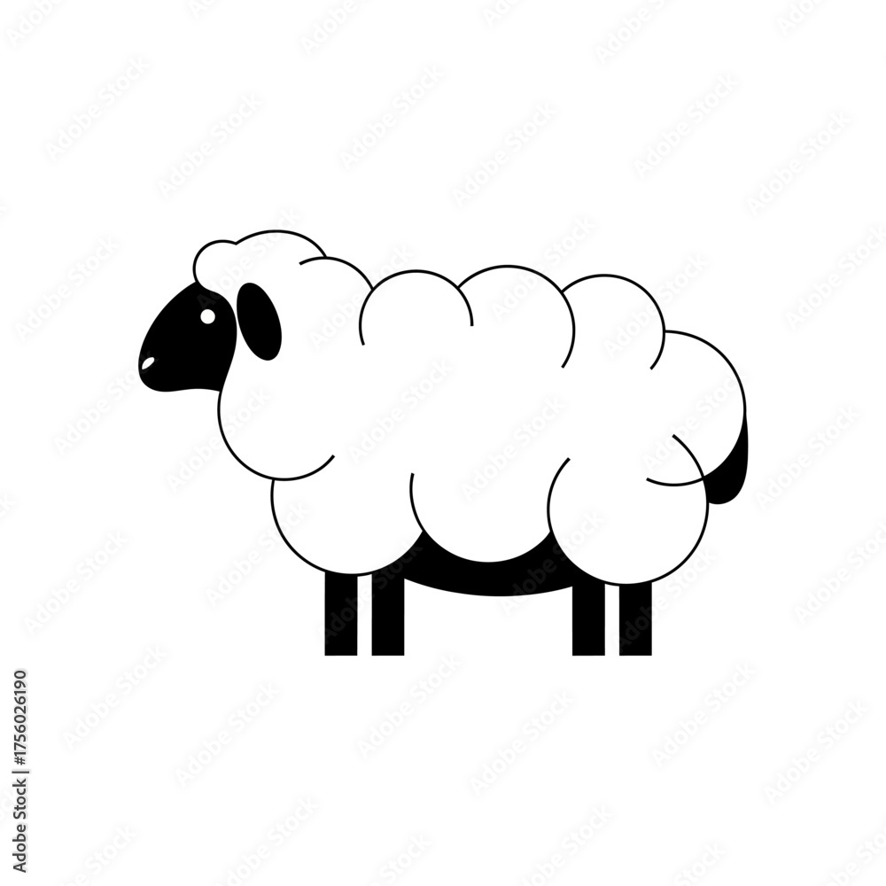 Obraz premium Simple black and white illustration of a sheep.