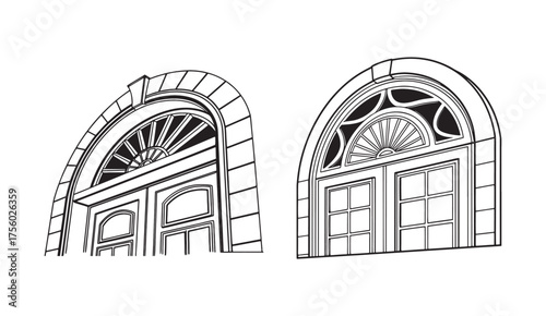 Vector illustration of ancient Greek temple and church with vintage urban architecture facade