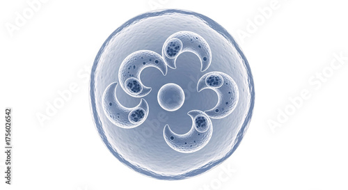 3D render of a Cryptosporidium oocyst, a single-celled parasitic protozoan, showing detailed internal structures responsible for cryptosporidiosis, against a black background.