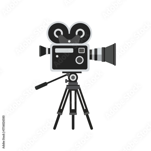 Vintage movie camera on tripod capturing cinematic moments.