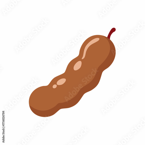 Brown tamarind fruit with a stem in a stylized illustration