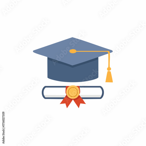 Graduation cap and diploma scroll academic success achievement icon
