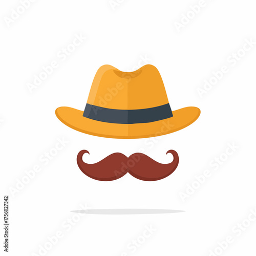 Classic Yellow Hat and Brown Moustache Icon Minimalist Vector Design