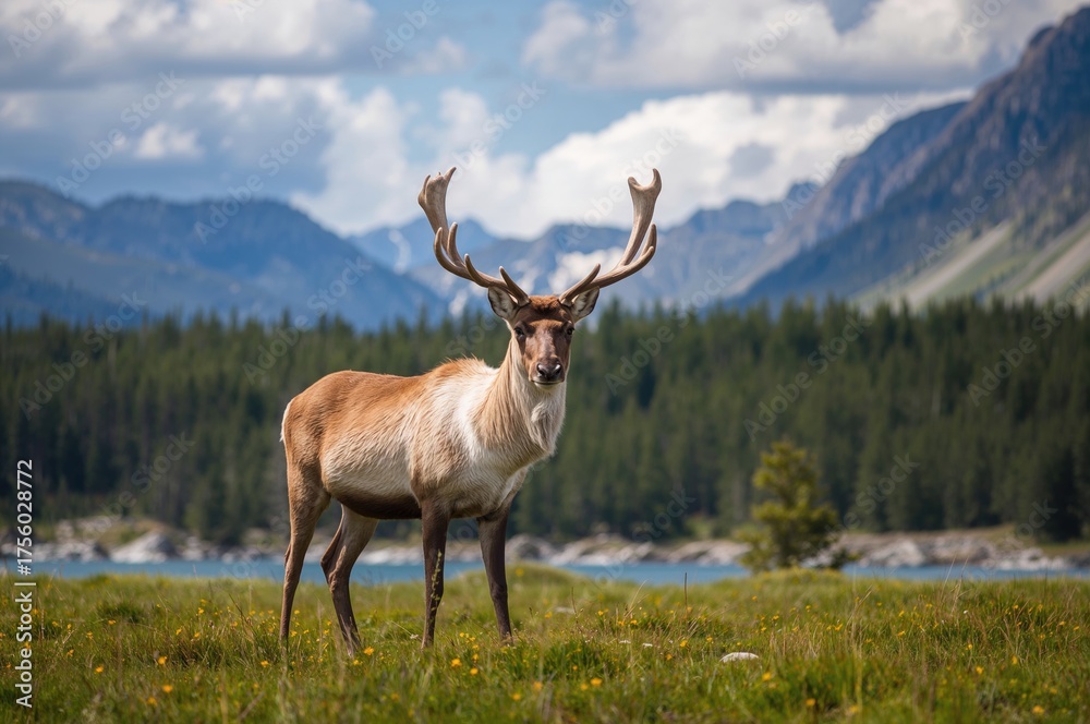 Fototapeta premium Reindeer roaming through the northern forests