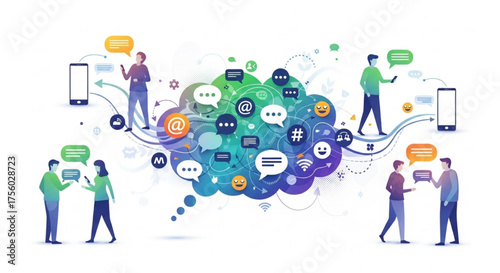 Communication and social media concept with people interacting through digital networks