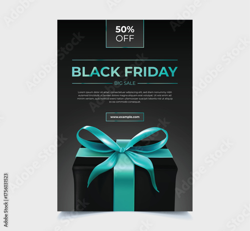 Black friday a4 poster turquoise bow present