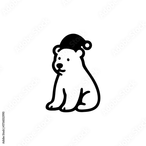Minimalist Polar Bear Cub with Santa Hat Vector