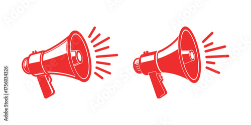 Red Megaphone Announcement Icons Set Vector Illustration for Marketing and Communication