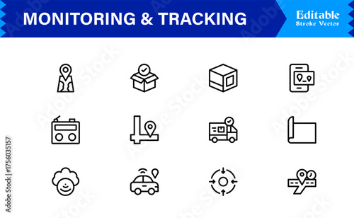 Monitoring And Tracking Solution icon collection. Unique And Minimal Line Icon Pack with Editable, Pixel-Perfect Design