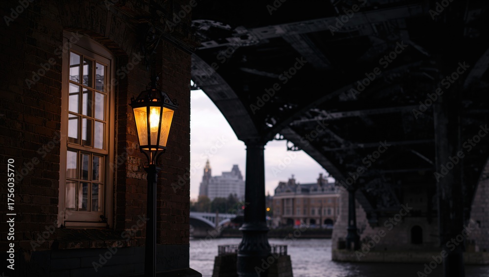 Fototapeta premium A streetlight near a railway bridge at Kew