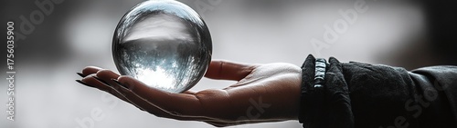 Hand holding crystal ball predicting future concept