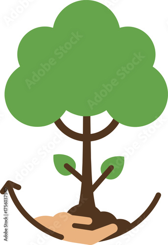 A tree growing in a hand, symbolizing care for the environment.